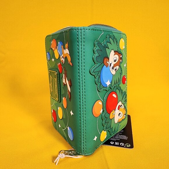Loungefly Disney Chip N Dale Holiday Ornaments Christmas Tree Zip Around Wallet - Picture 9 of 10